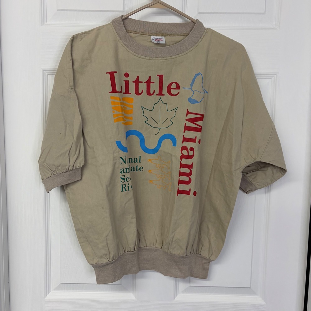 Vintage Quitman USA Little Miami Scenic River Graphic Windbreaker Top Tan Medium